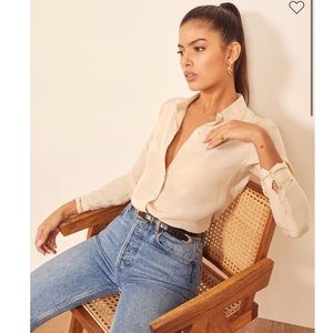 ✨NWT Reformation Anne Button-Up Silk Top in Almond